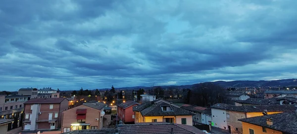 Krásný Západ Slunce Nad Malou Zemí Bibbiano Reggio Emilia Vysoce — Stock fotografie