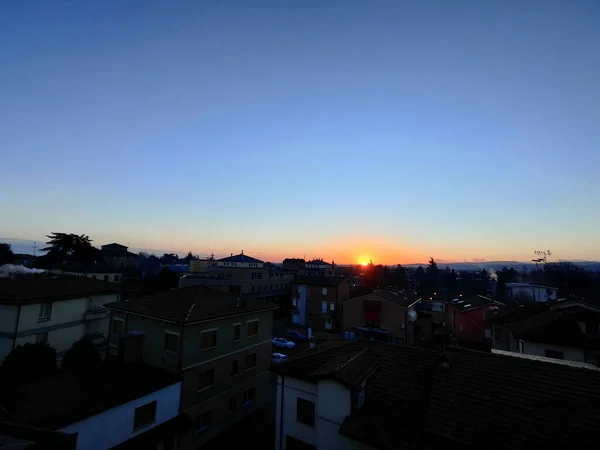 Hermoso Atardecer Sobre Pequeño País Bibbiano Reggio Emilia Foto Alta —  Fotos de Stock