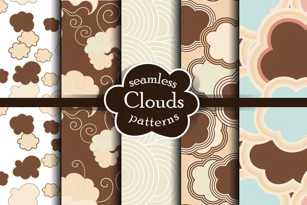 Cielo de dibujos animados de chocolate y nubes conjunto de patrones sin costuras . — Vector de stock