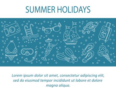 Yaz tatil satırı simgeler vektör kartıyla.