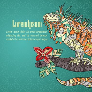 Iguana ile el çizilmiş kart.