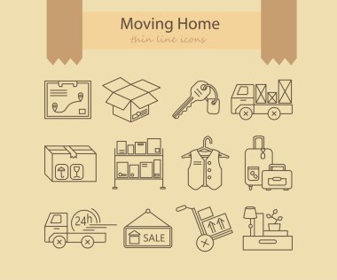 Lojistik ince çizgi simgeler depo.