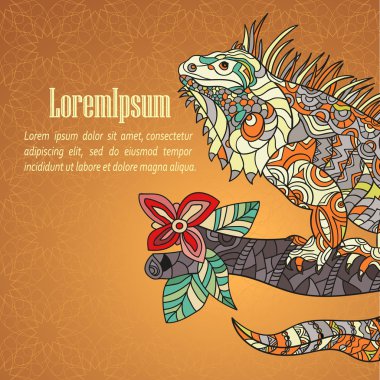 Iguana ile el çizilmiş kart.