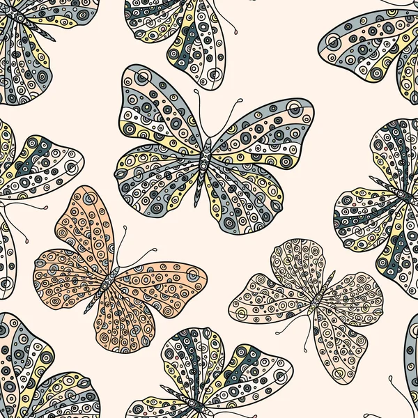 Sömlöst mönster med fjärilar. — Stock vektor