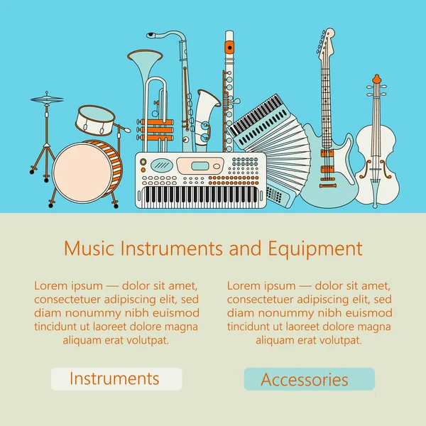 Instrumentos de música conjunto de iconos de línea delgada para web y móvil . — Vector de stock