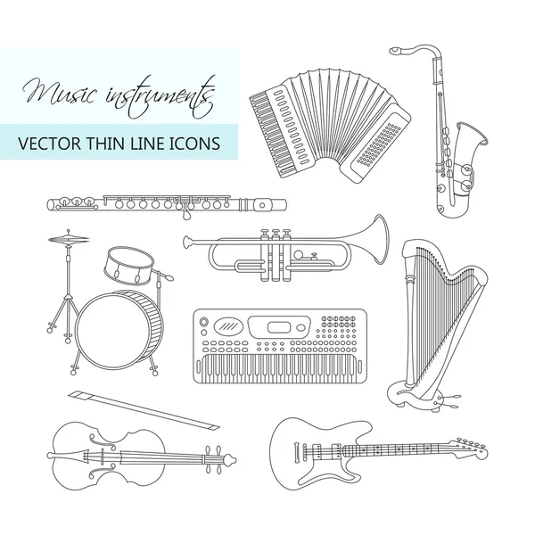 Music instruments thin line icon set for web and mobile. — Stock Vector