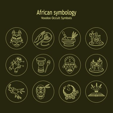 Voodoo African and American magic vector line icons. clipart