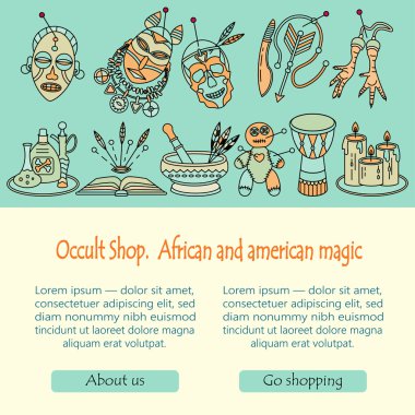Voodoo magic web template. Mystic card with place for your text. clipart