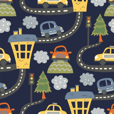 Şehir arabasının kusursuz vektör deseni.