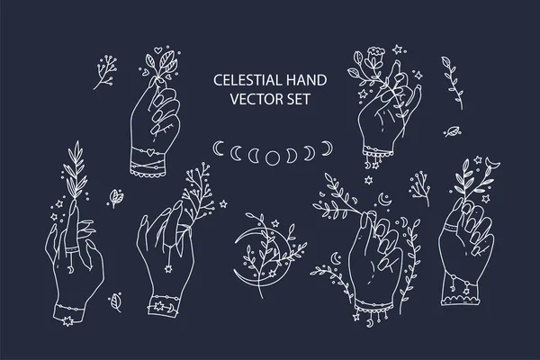 Celestial hand icon set. — Stock Vector