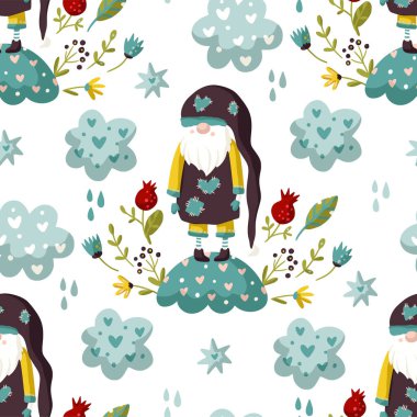Seamless Gnome Vector pattern. clipart
