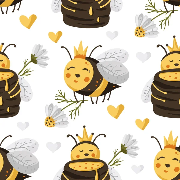 蜜蜂无缝向量模式. — 图库矢量图片