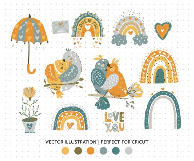 Sevimli romantik çizgi film baskısı..