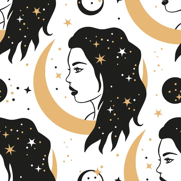 Woman celestial seamless pattern. — Stock Vector