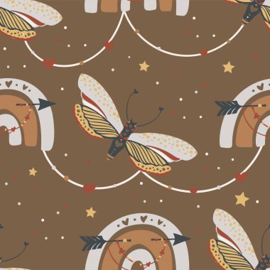 Kelebek boho böceği kusursuz etnik model. 