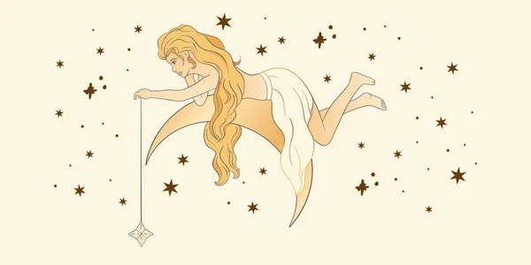 Chica dama sagrada mujer astrología vector. — Archivo Imágenes Vectoriales