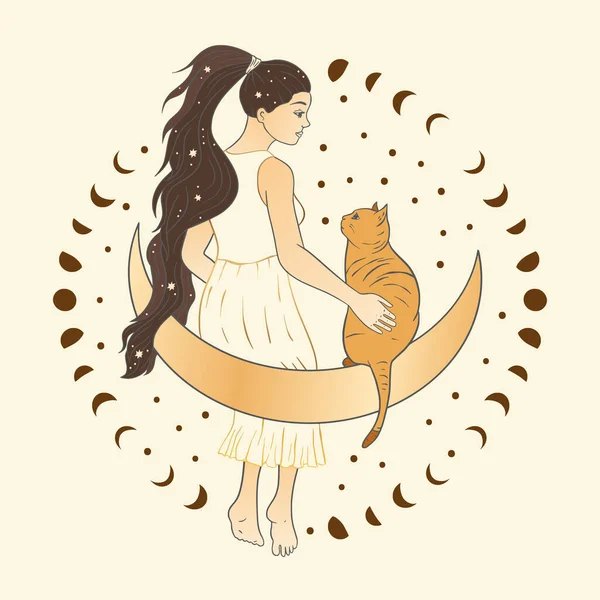 Celestial girl cat d astrology woman. — Stock Vector