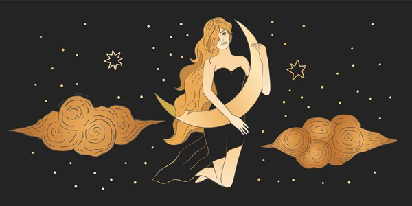 Ουράνια γυναίκα αστρολογία θηλυκή τέχνη. — Διανυσματικό Αρχείο