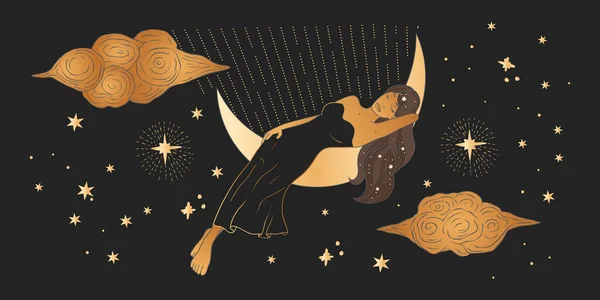 Mujer celestial astrología arte femenino. — Vector de stock