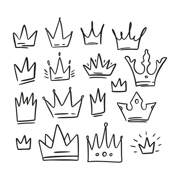Doodle coroa rainha esboço set. Projeto da ilustração do ícone do queixo. — Vetor de Stock