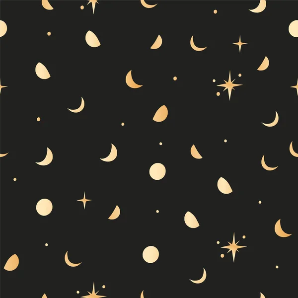 Himmlisches Universum Mondstern nahtlose goldene Muster. — Stockvektor