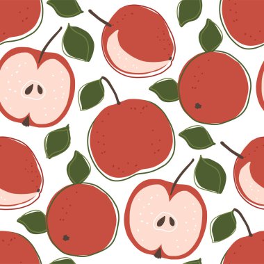 Çizgi film kırmızı elma yaz meyvesiz kalıp arka plan. 