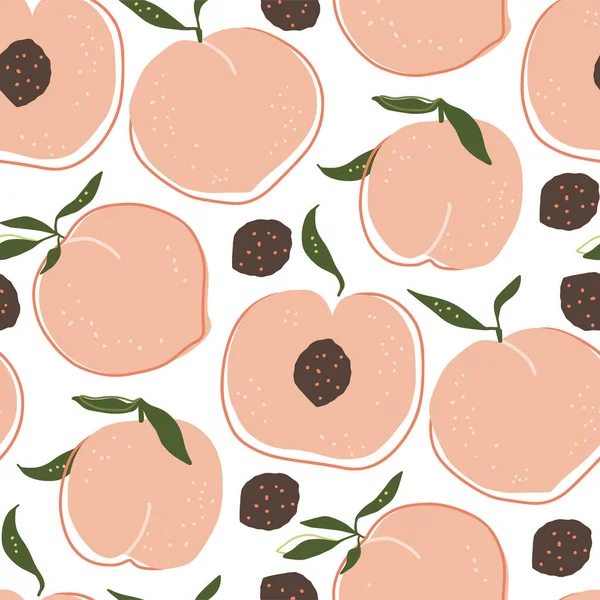 Cartoon peach summer fruit seamless pattern background. — Stock Vector