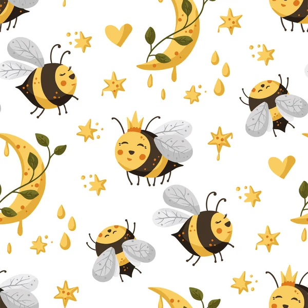 蜂蜜可爱的蜜蜂昆虫夏天无缝图案背景. — 图库矢量图片