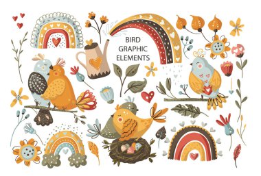 yaz kuşu çizgi film vektörü kümesi.