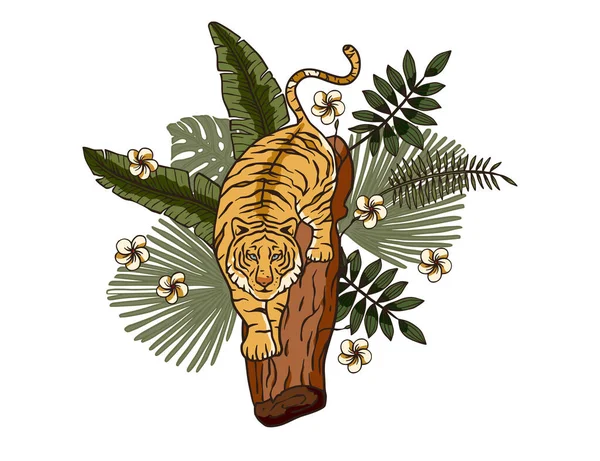 Tigre de bengala tropical. Año nuevo chino 2022. — Vector de stock