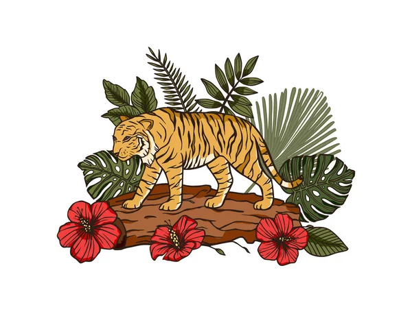 Тропический бенгальский тигр. Китайский новый 2022 год. — стоковый вектор