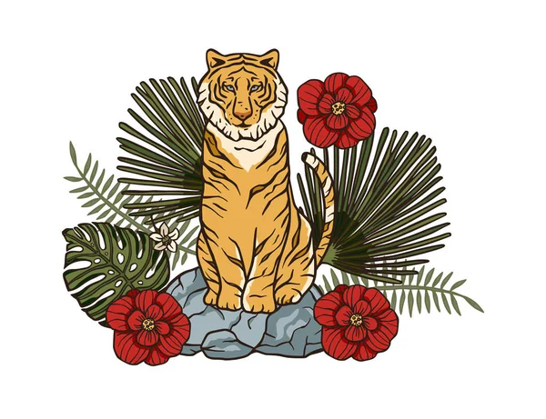 Тропический бенгальский тигр. Китайский новый 2022 год. — стоковый вектор