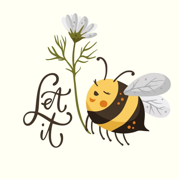 Cute cartoon bee illustration design with lettering funny quote. — 图库矢量图片