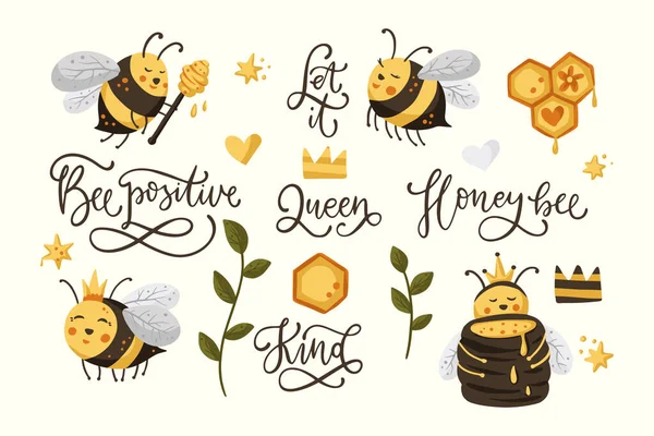 Cartoon honey bee nature graphic set. — 图库矢量图片