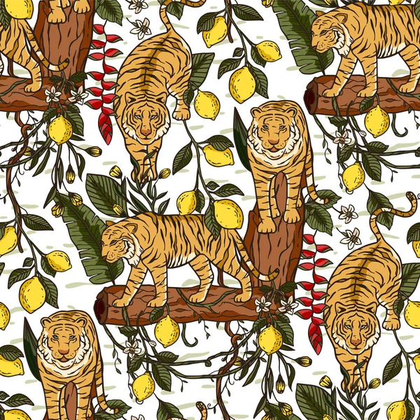 Jungle tiger exotic tropical seamless pattern. — стоковый вектор