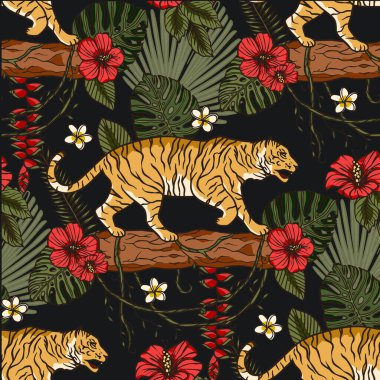 Egzotik tropikal hayvan vahşi kaplan pürüzsüz desen.