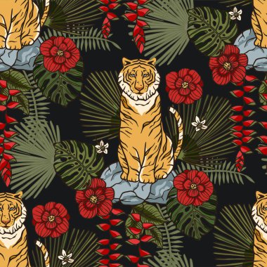 Egzotik tropikal hayvan vahşi kaplan pürüzsüz desen.