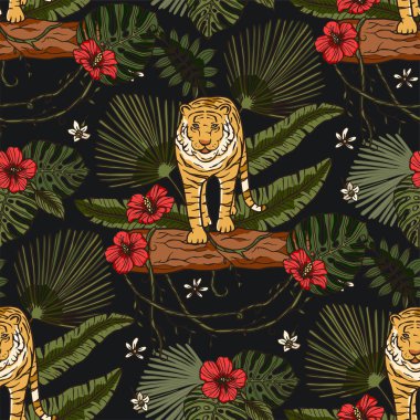 Egzotik tropikal hayvan vahşi kaplan pürüzsüz desen.