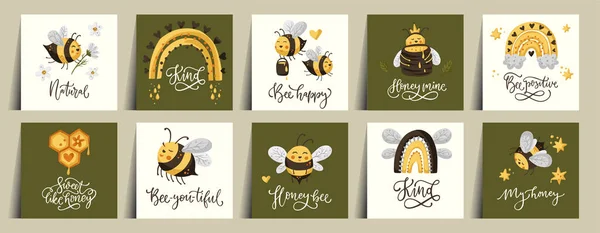 Cute miód pszczoła śmieszne ilustracja zestaw. — Wektor stockowy
