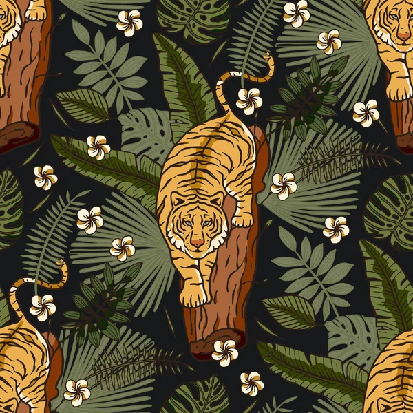 Exotic tropical animal wild tiger seamless pattern.