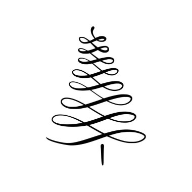 Noel ağacı süsü, tatil illüstrasyonu, kış selamlama vektör sembolü. Kaligrafi çizgisi girdap ağacı.