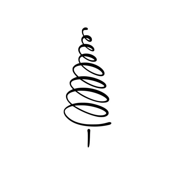Icona di ornamento dell'albero di Natale, illustrazione di festa, simbolo vettoriale di saluto invernale. Calligrafia linea vortice abete. — Vettoriale Stock