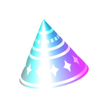 Gerçekçi koni gradyan geometrik şekil, modern vektör elementi. 3D dinamik holografik trend hareket sanatı.