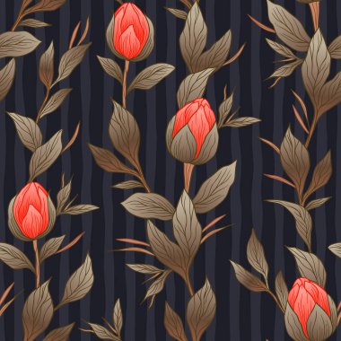 Renkli Çiçeksiz Şablon Şakayık Gül ve Şatafatlı Kır Evi Boho Vektör Tarzı Bırakıyor