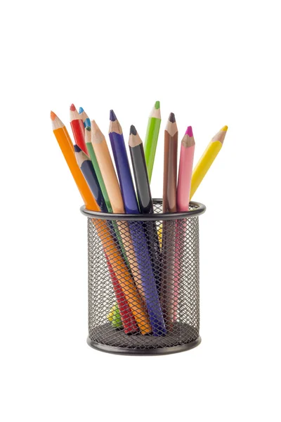 Crayons de couleur dans un porte-crayons noir — Photo