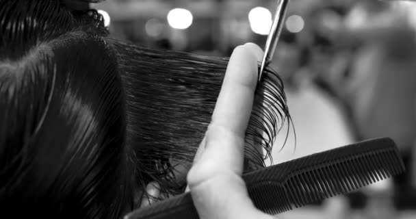 Corte de pelo de hombre en la peluquería. Primer plano 4K — Vídeos de Stock