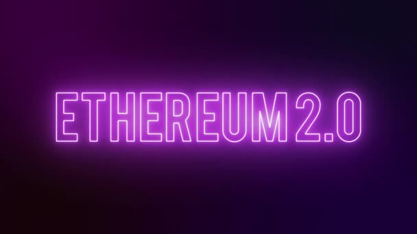 Ethereum 2.0 Nieuw teken. Animatie op een neon achtergrond. — Stockvideo