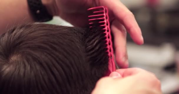 Stylizacja włosów u fryzjera. Pielęgnacja włosów męskich. — Wideo stockowe