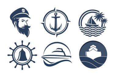 Yelkenli logo vektör çizimi, basit vintage tasarım logosu