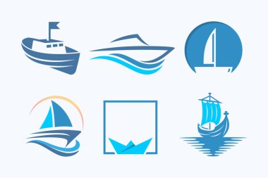 Gemi logosu tasarımı çizimi. Deniz nakliye gemisi silueti. vektör illüstrasyonu